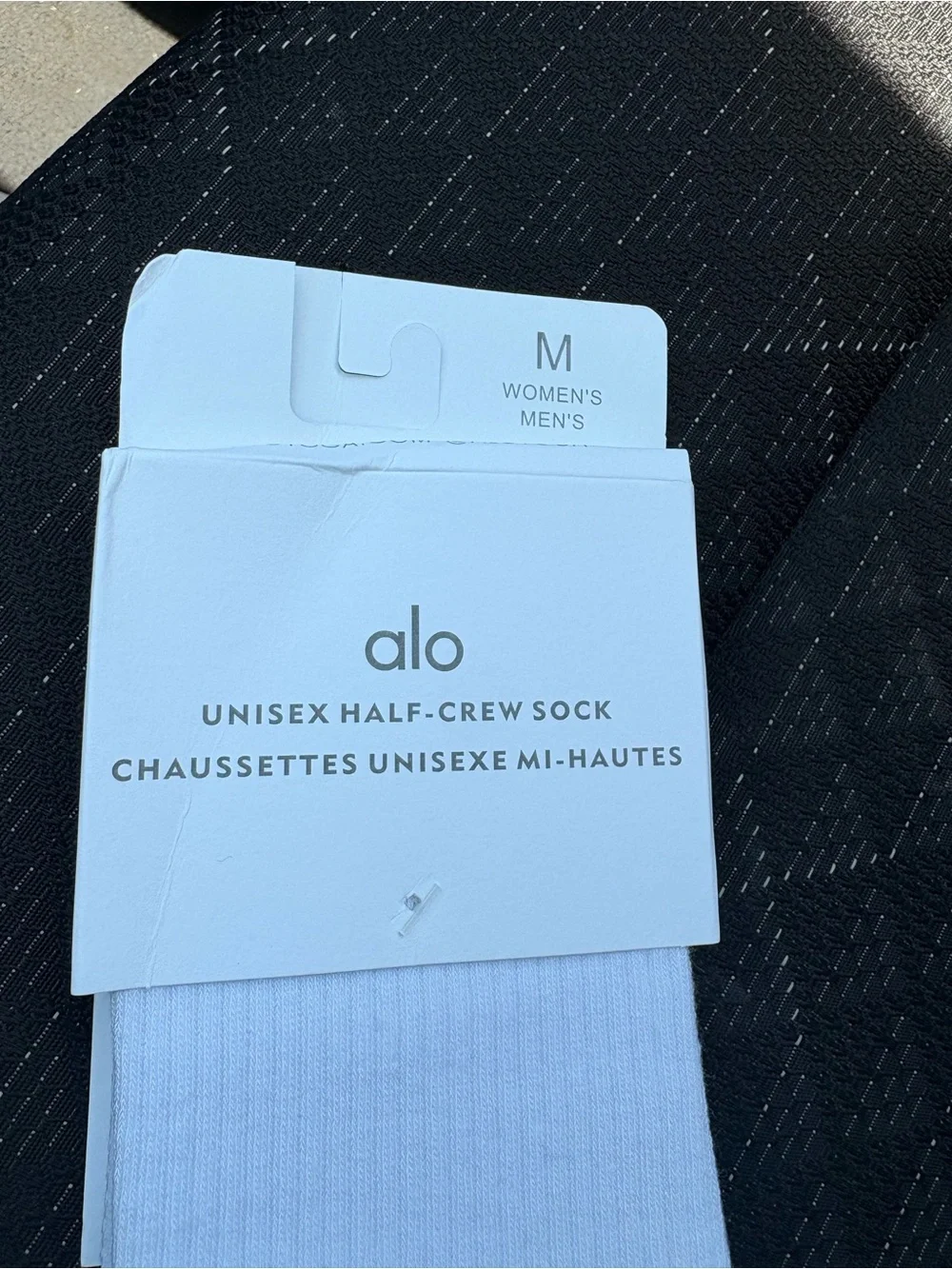 ALO Yoga White Half-Crew Athletic Socks with Black Stripes